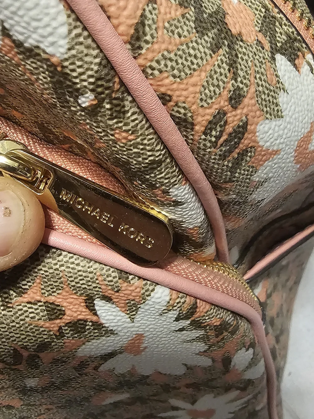 Michael Kors Pink Trim Floral Logo Mini Backpack
